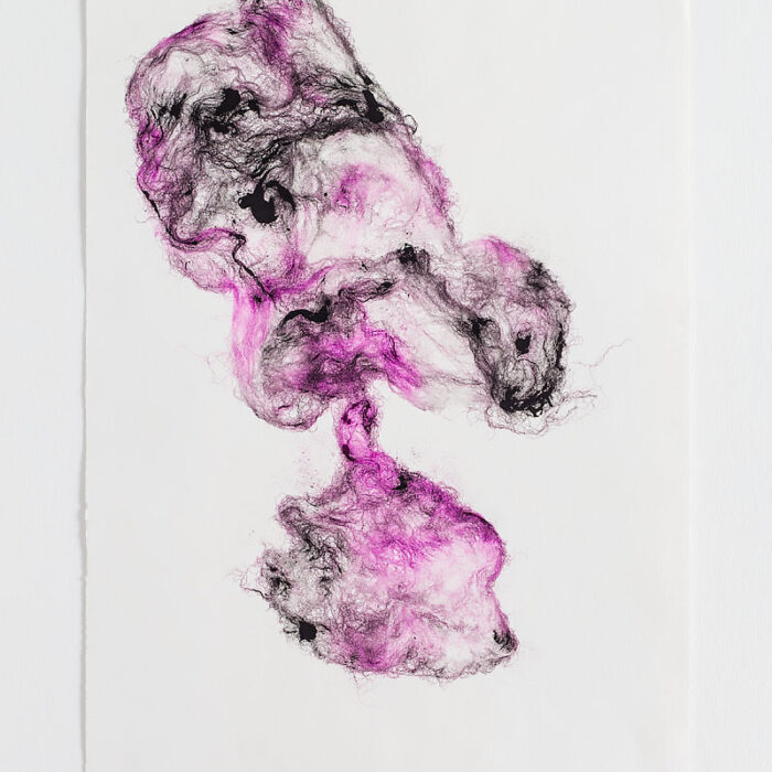 Holed up, 2018, raw wool and chalcographic ink, 56x38 cm Holed up, 2018, raw wool and chalcographic ink, 56x38 cm